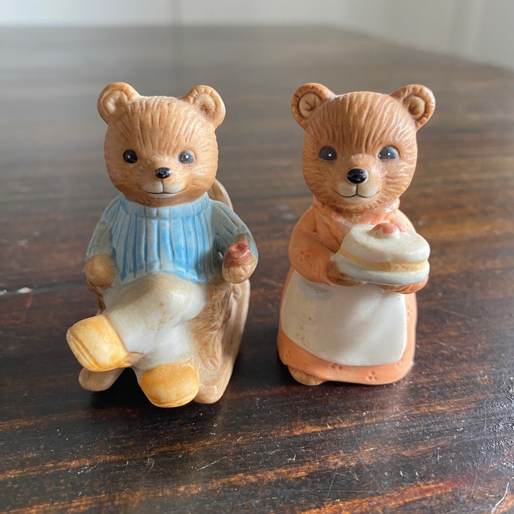 Vintage Homco Porcelain‎ Bear Figurines Set of 2 Rocking Chair Cake 5302